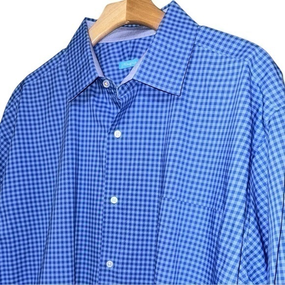 J. McLaughlin Men’s XL Blue Turquoise Checkered Long Sleeve Button Down Shirt - Picture 1 of 8